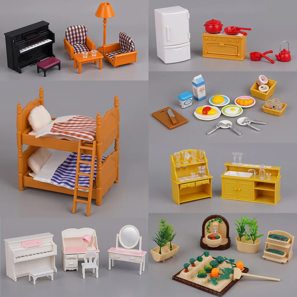1:12 Dollhouse Furniture Set – Kitchen, Living Room & Bedroom (DIY)