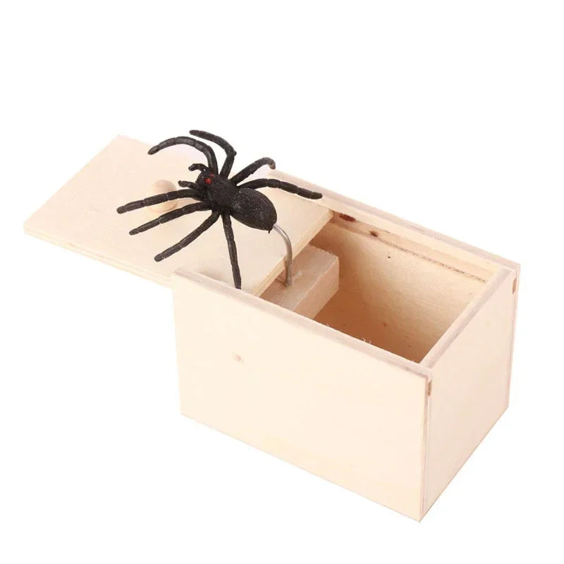 Wooden Spider Scare Prank Box – Halloween Party Trick Toy