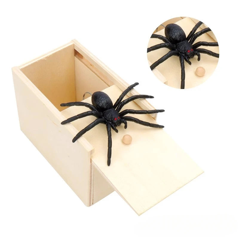 Wooden Spider Scare Prank Box – Halloween Party Trick Toy